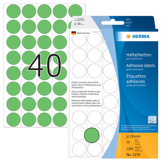 HERMA -  Etiket  2255 rond 19mm groen 1280st