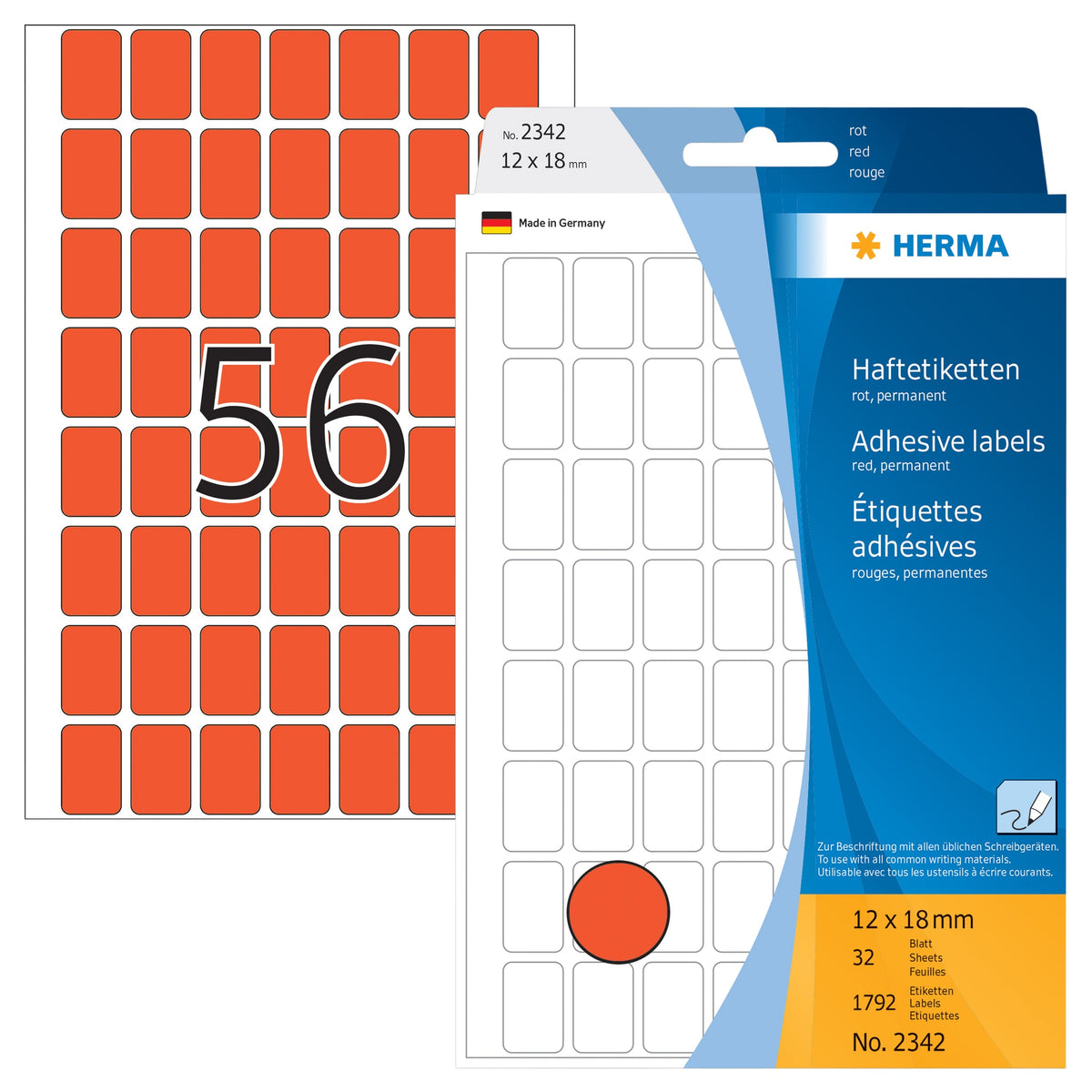 HERMA -  Etiket  2342 12x18mm rood 1792st