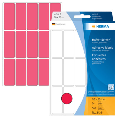 HERMA -  Etiket  2416 20x50mm fluor rood 360st