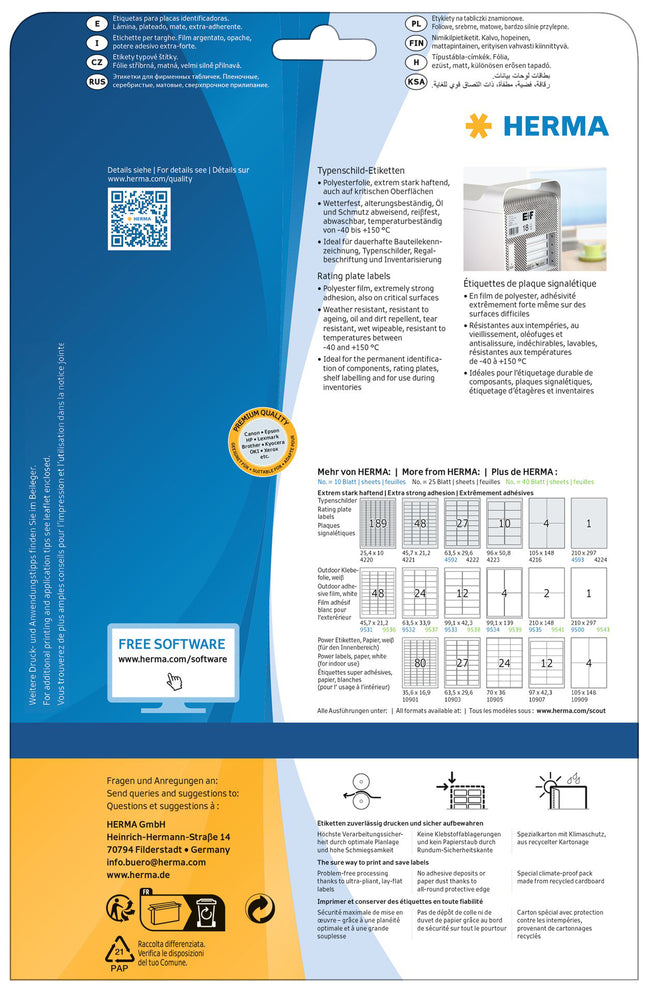 HERMA -  Etiket  4224 a4 210x297mm folie zi 25st