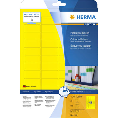HERMA -  Etiket  4366 a4 45.7x21.2mm verwijderb geel