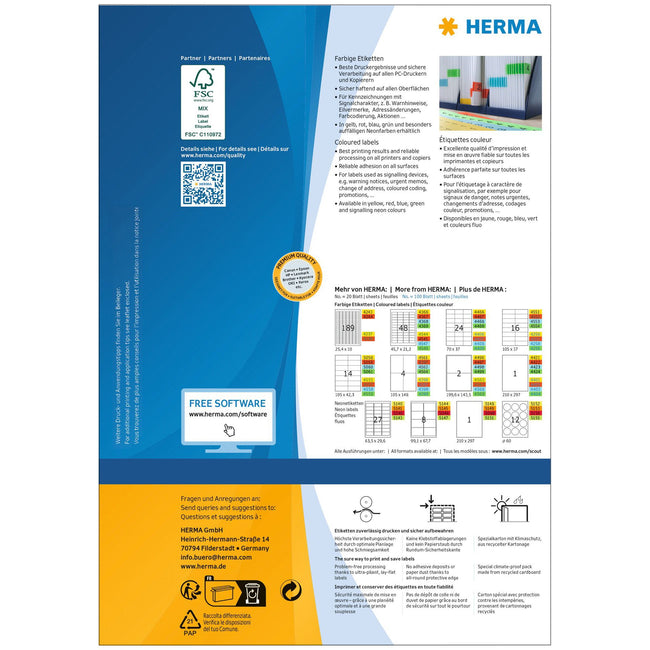 HERMA -  Etiket  4406 70x37mm geel 2400st