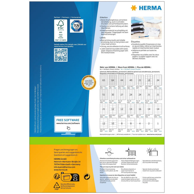 HERMA -  Etiket  4654 105x39mm premium wit 1400st