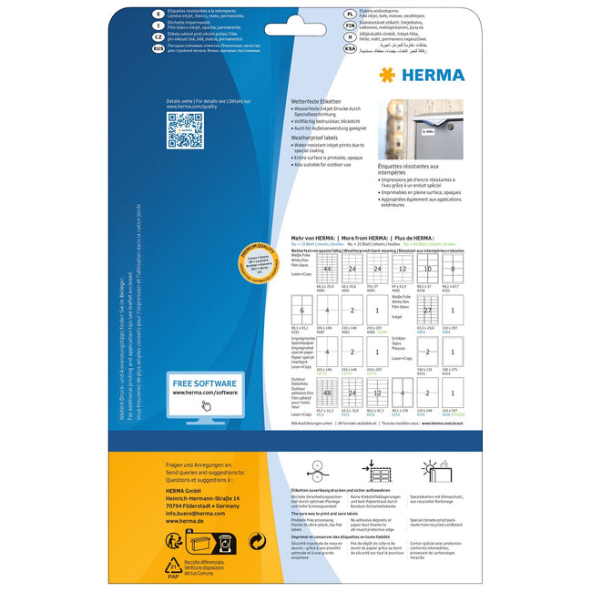 HERMA -  Etiket  4864 63.5x29.6mm polyester wit 270st
