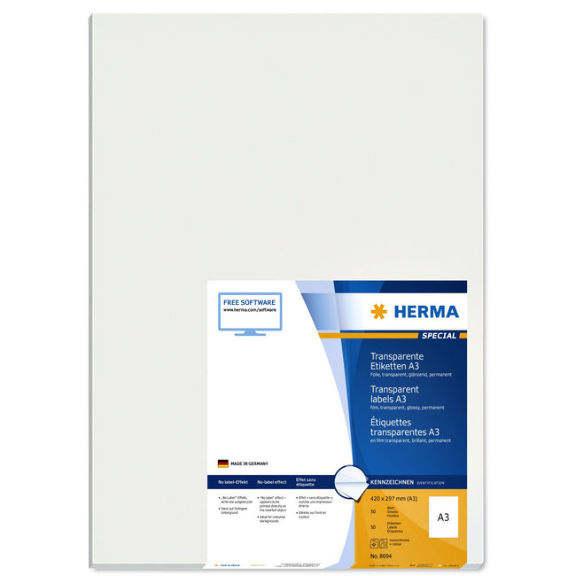 HERMA -  Etiket  8694 a3 297x420mm 50st transparant