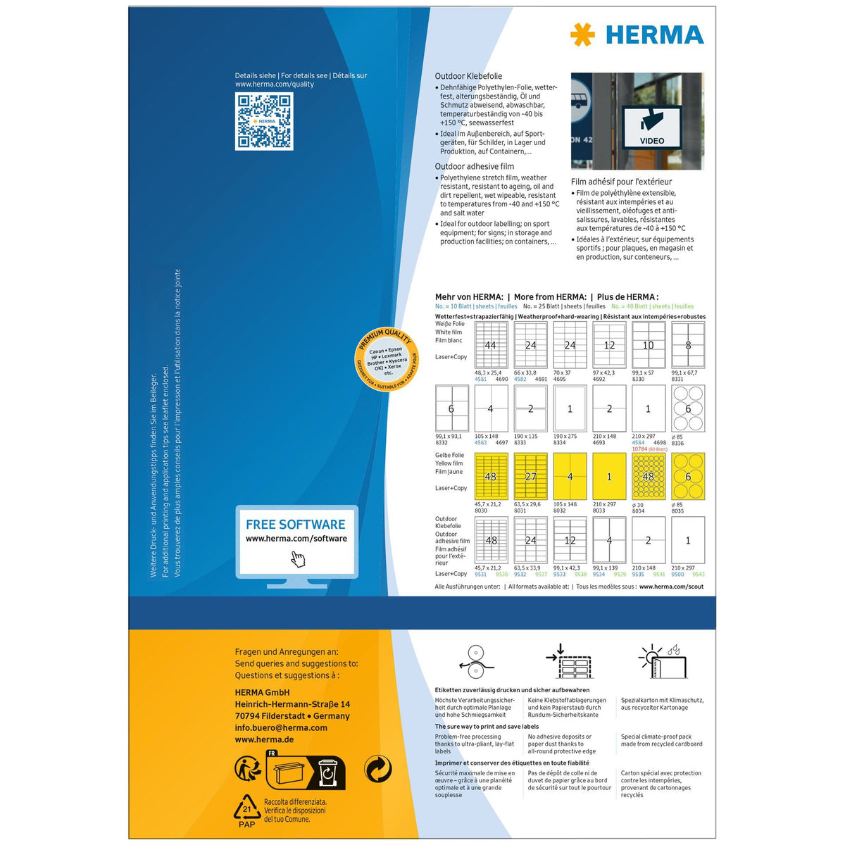 HERMA -  Etiket  9543 210x297mm a4 polyester wit 40st