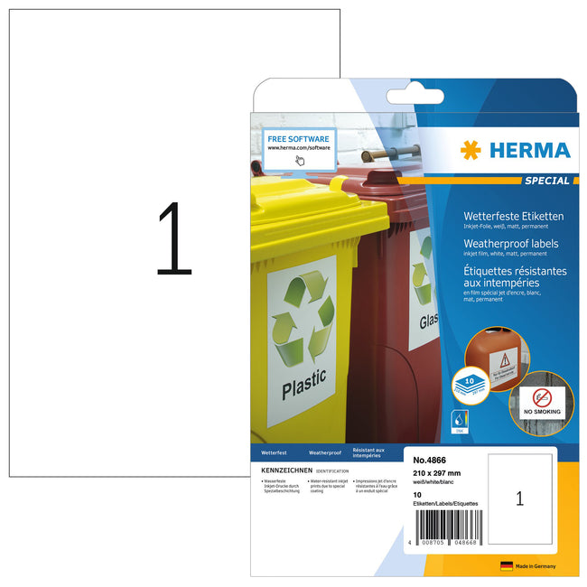 HERMA -  Etiket  4866 210x297mm a4 folie 10st wit | 32 stuks