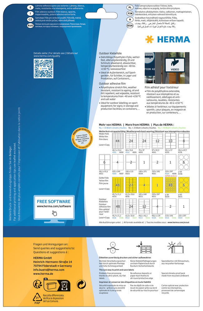 HERMA -  Etiket  9535 a5 210x148mm 20st folie wit | 32 stuks