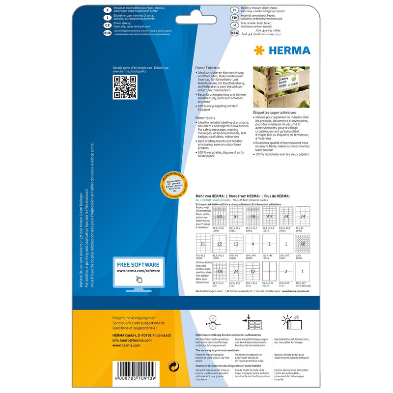 HERMA -  Etiket  power 10910 210x148mm wit 50st | 32 stuks
