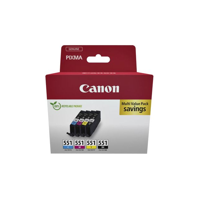 Canon - Tintenpatrone Canon CLI -551 Schwarz + 3 Farben Schnappen Sie sich ein 4 -Stück