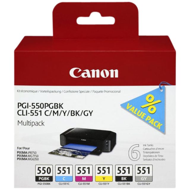 Canon - inktcartridge PGI-550PGBK+CLI-551, OEM 6496B005, zwart, pigment zwart, cyaan, magenta, geel, grijs