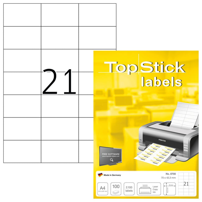 TopStick -  Etiket  8708 70x42.3mm wit 2100st