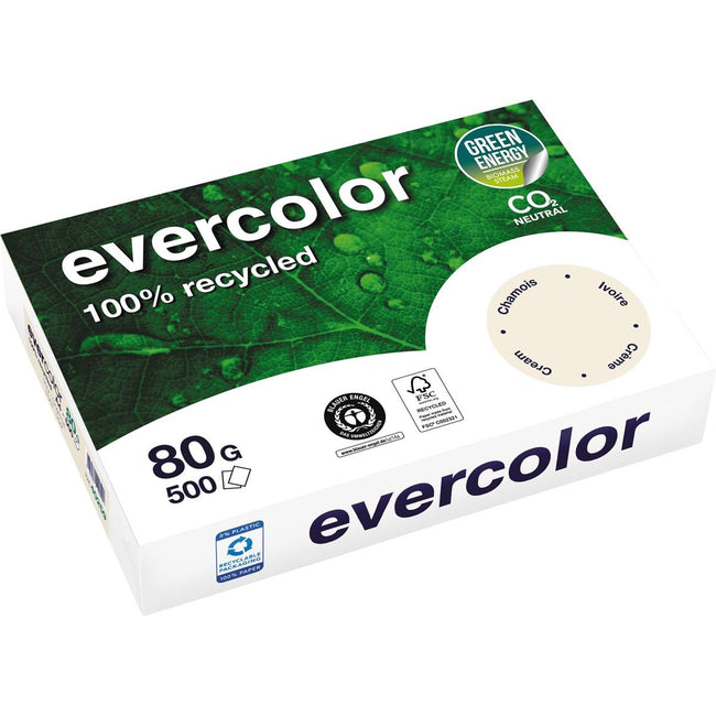 Clairefontaine - Evercolor, farbiges Recyclingpapier, A4, 80 g, 500 Blatt, Elfenbein