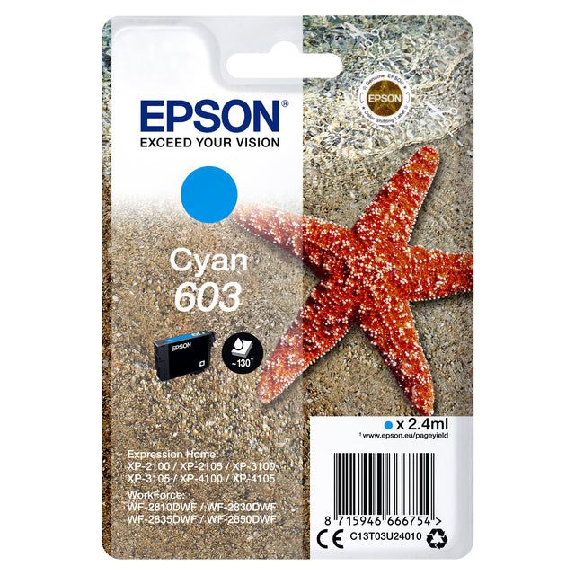 Epson - Inktcartridge 603, 130 pagina's, OEM C13T03U24010, cyaan