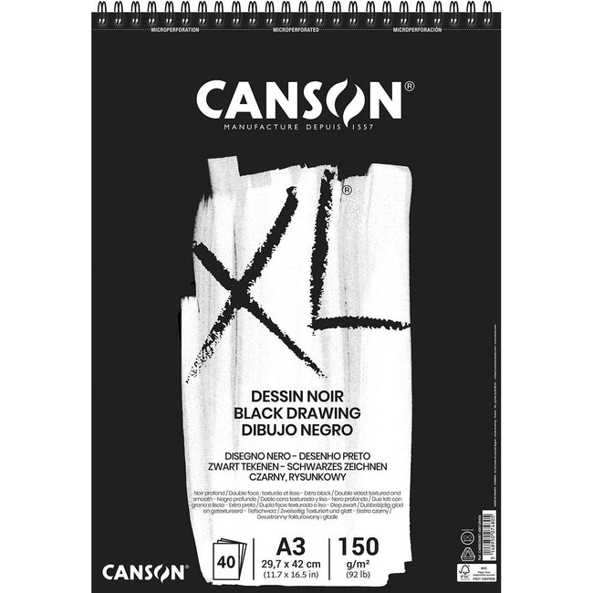 Canson - blocco da disegno XL 150 g/m² ft A3, 40 fogli, nero