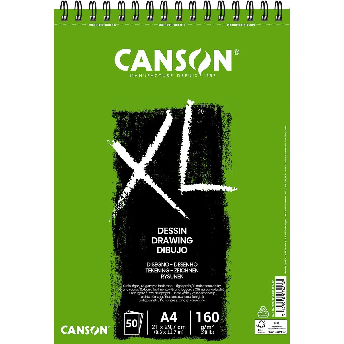 Canson - Papel de dibujo XL Dibujo 50 hojas 160gr A4 blanco