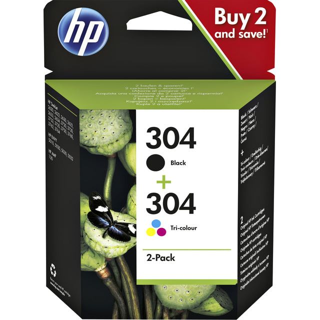 HP - inktcartridge 304, 100-120 pagina's, OEM 3JB05AE, 1 x zwart en 1 x 3 kleuren