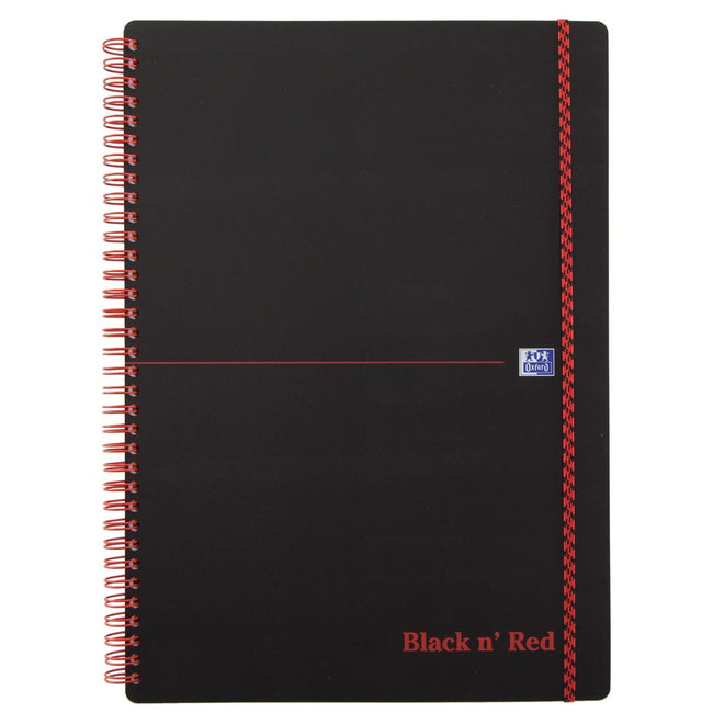 Oxford -  BLACK N' RED spiraalblok kunststof, 140 bladzijden ft A4, geruit 5 mm