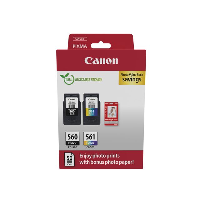 Canon - Cartucho de tinta PG-560 CL-561 negro + kl + papel