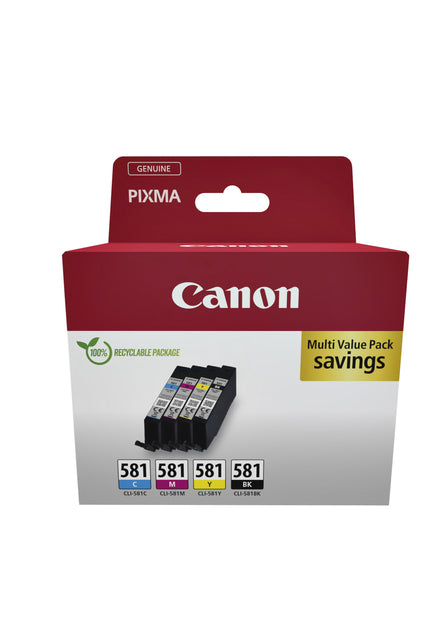 Canon - Inkcartridge Canon CLI -581 Schwarz + 3 Farben | Box ein 4 Stück