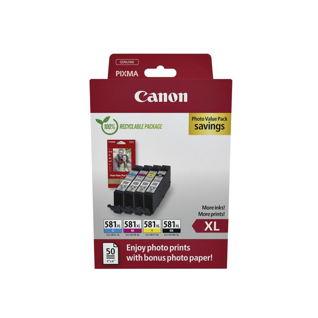 Canon - Cartuccia d'inchiostro CLI-581XL 4 colori + carta
