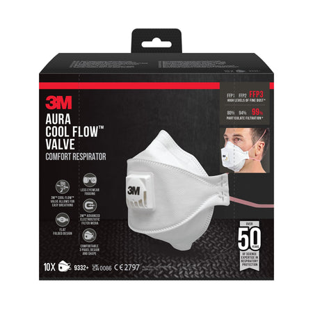 3M -  Stofmasker  aura comfort cool flow 9332 ffp3 10s