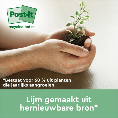 Post-it -  Memoblok 3m  654 76x76mm recycle geel 18+6 | 6 stuks