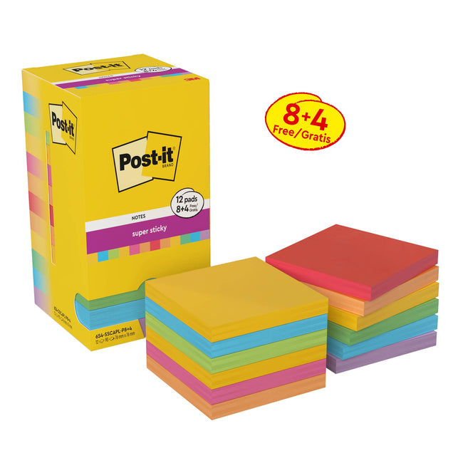 Post-it -  Memoblok  654 ss 76x76mm colour 8+4
