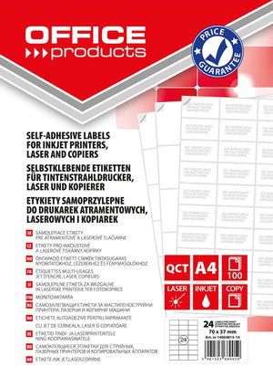 OFFICE products - labels, white, right corners, 100 sheets, 70 x 37 mm, 24 labels per sheet