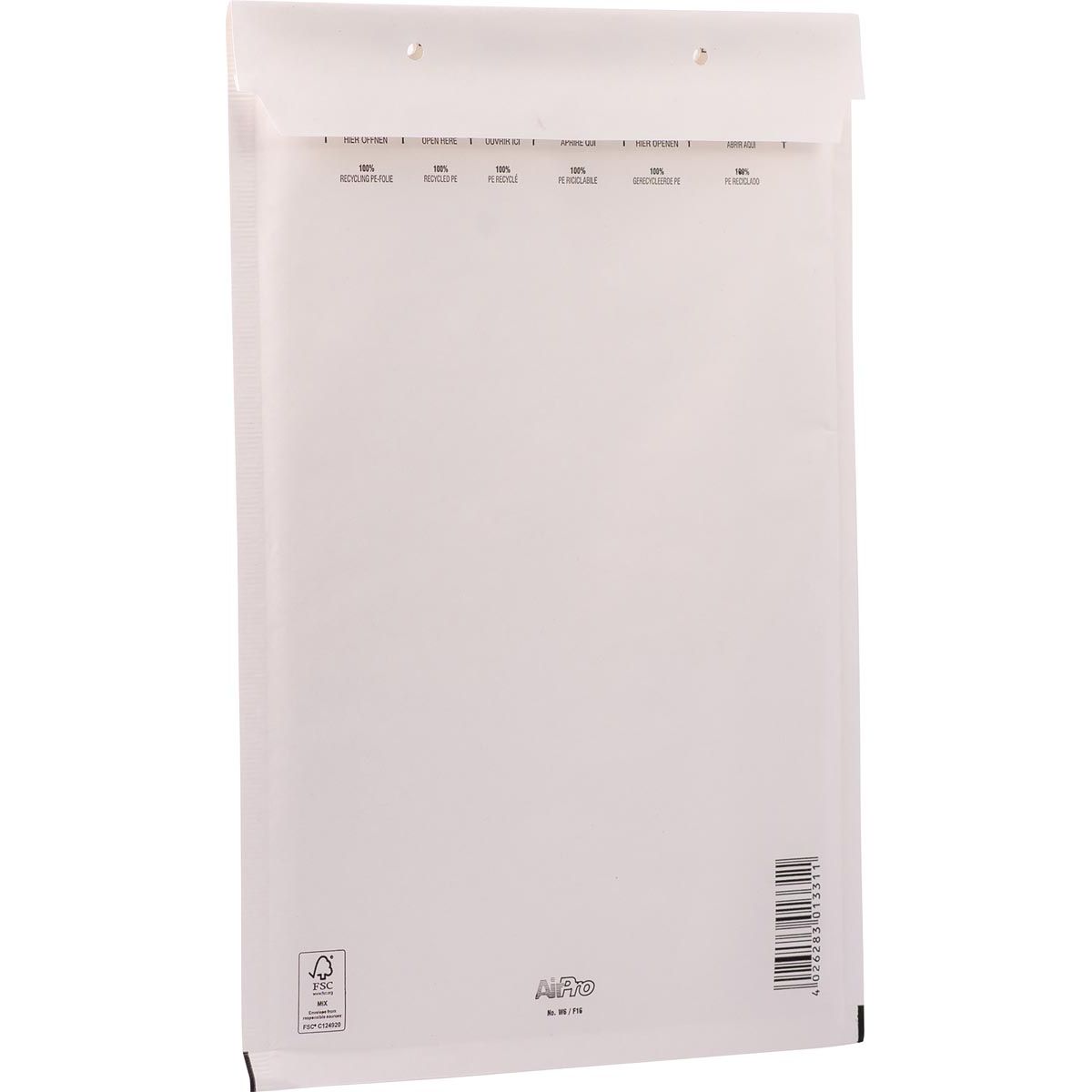 Airpro - Bong con sobres de burbujas C16, pies 220 x 340 mm con cierre de tira, blanco, paquete de 10