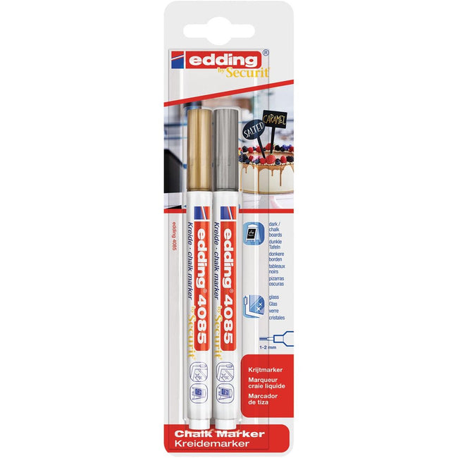 Edding - Kreidemarker E -4085, Rundpunkt von 1 - 2 mm, Blasen von 2 Teilen, Silber und Gold