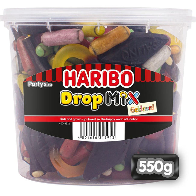 Haribo -  snoepgoed Drop mix gekleurd, emmer van 550 g