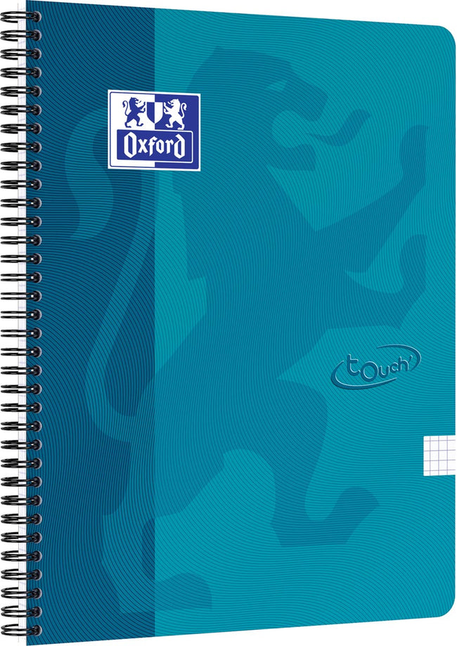 Oxford - School Touch spiraalblok, ft A4, 140 bladzijden, geruit 5 mm, blauw (aqua)