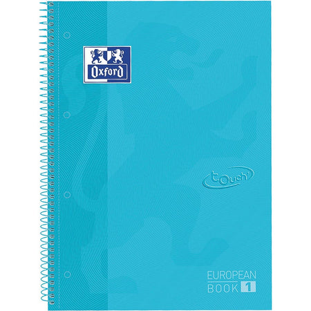 Oxford - Blocco note a spirale Peanbook School Touch, ft A4+, 160 pagine, a quadretti 5 mm, blu pastello