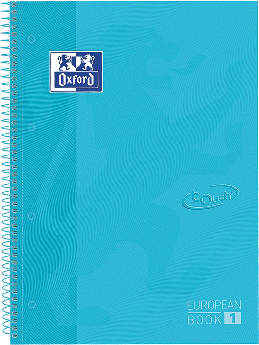 Oxford - School Touch peanbook spiraalblok, ft A4+, 160 bladzijden, geruit 5 mm, pastel blauw