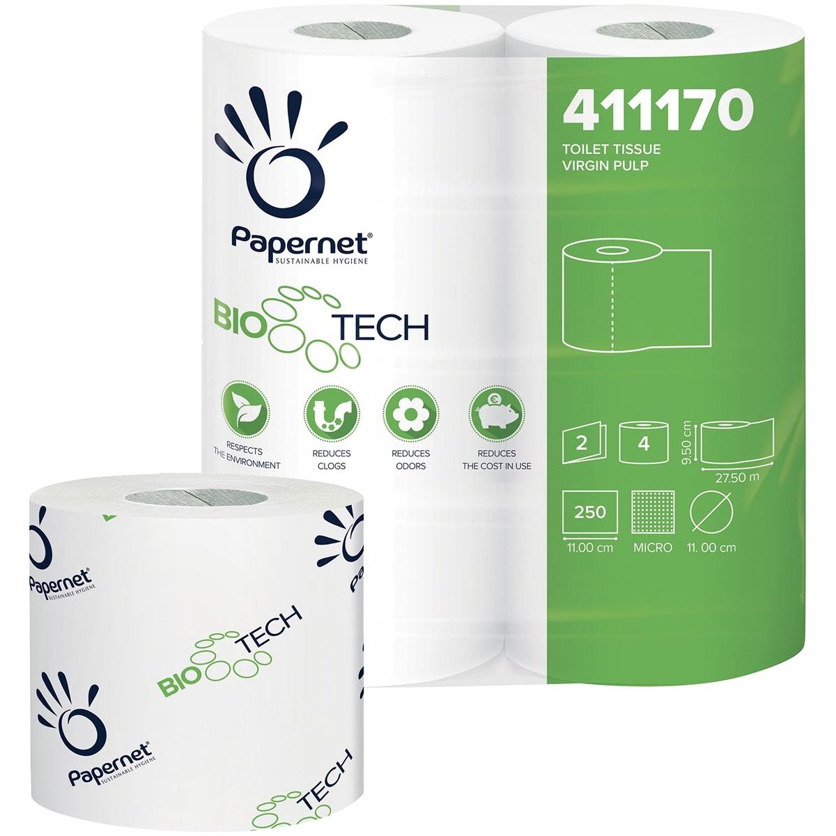 Papernet - Papernet Toilettenpapier Bio -Tech, 2 -Layer, 250 Blätter, 4 Rolls Anzug