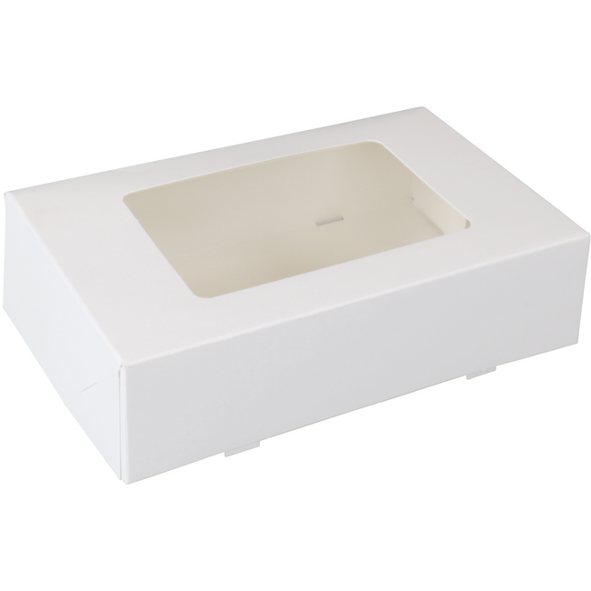 Klika - Caja pastelera | cartón + PET | 19x12,5x5cm | con ventana | blanco | 250 piezas