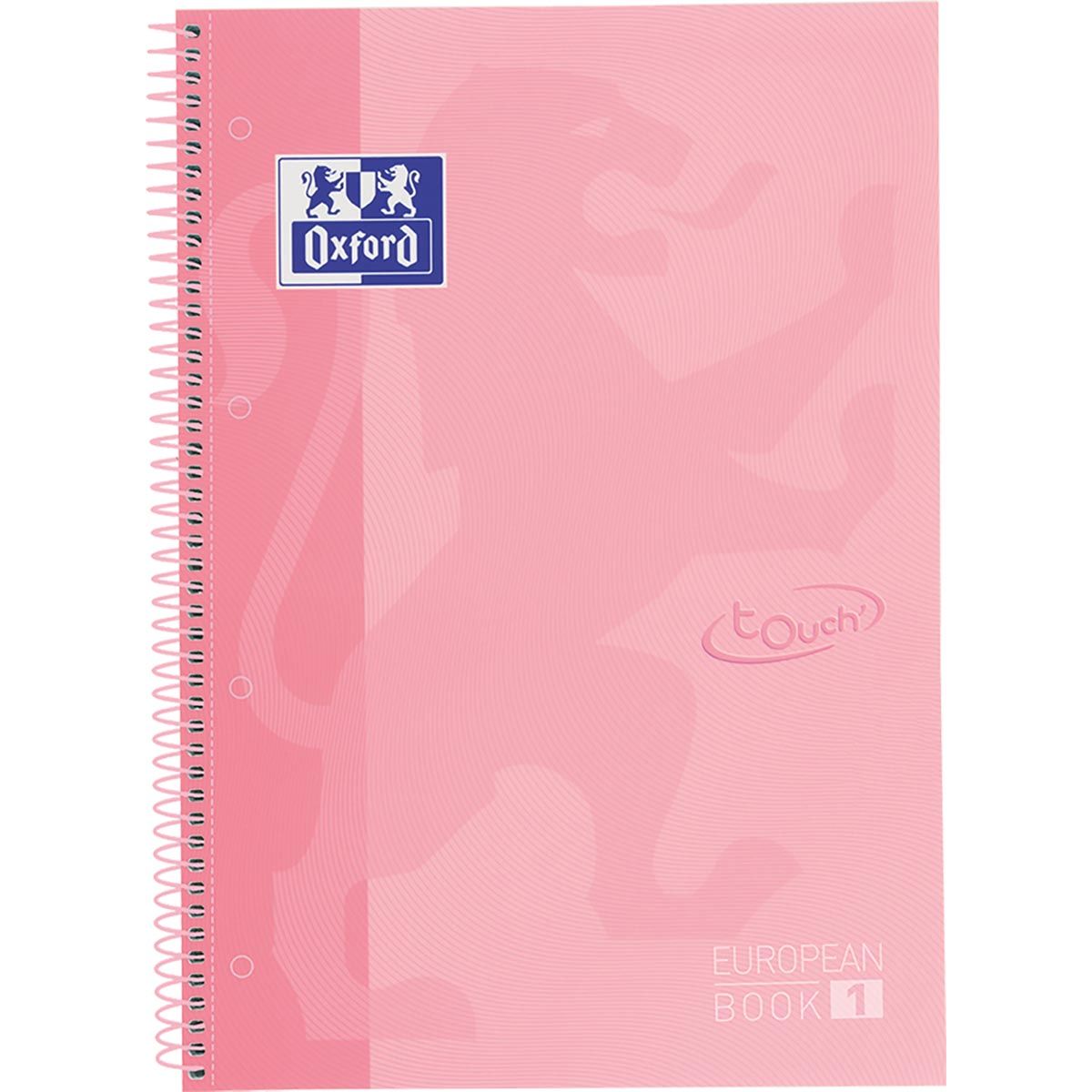 Oxford - Bloc à spirales School Touch peanbook, ft A4+, 160 pages, carreaux 5 mm, rose pastel