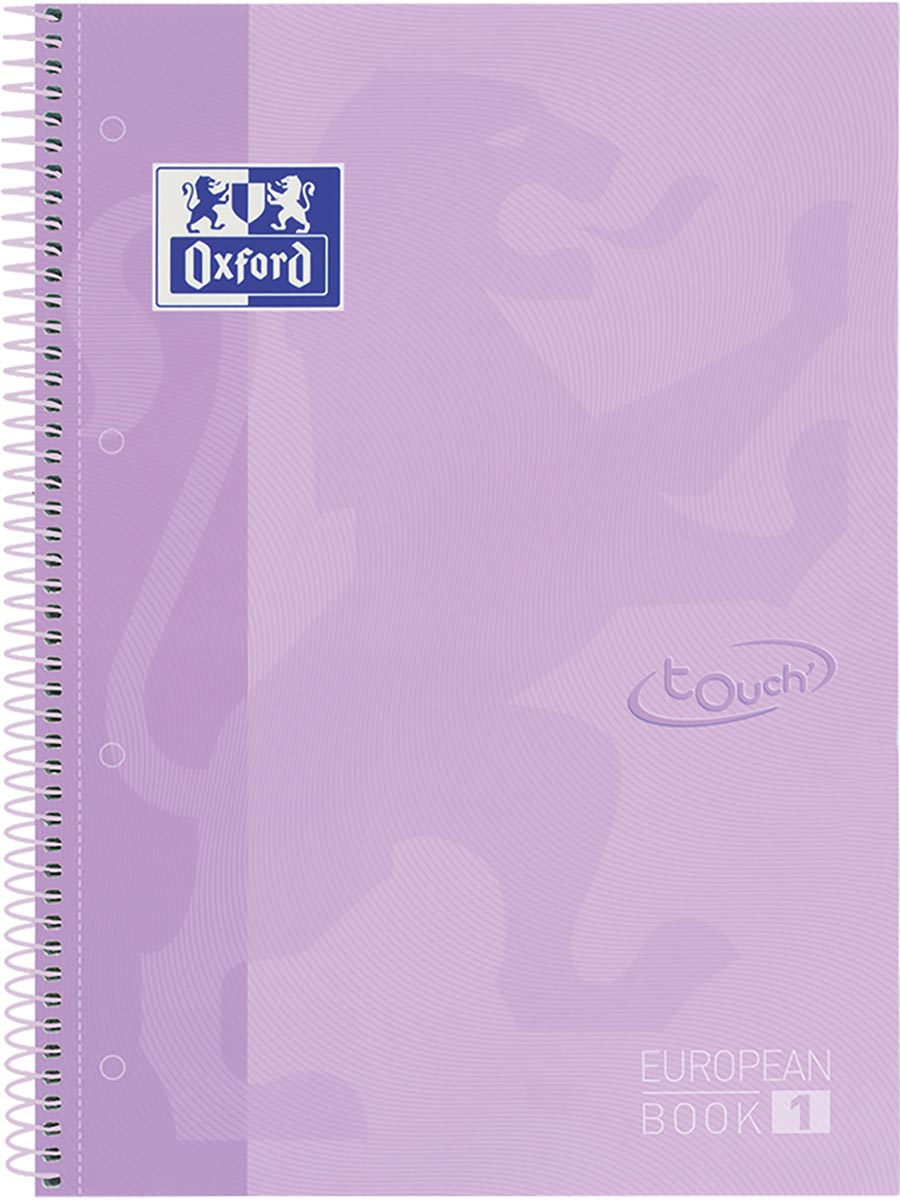 Oxford - School Touch peanbook bloc en espiral, tamaño A4+, 160 páginas, cuadros 5 mm, violeta pastel