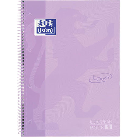 Oxford -  School Touch peanbook spiraalblok, ft A4+, 160 bladzijden, geruit 5 mm, pastel paars