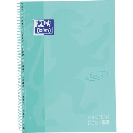 Oxford - Blocco note a spirale Peanbook School Touch, A4+, 160 pagine, a quadretti 5 mm, turchese pastello