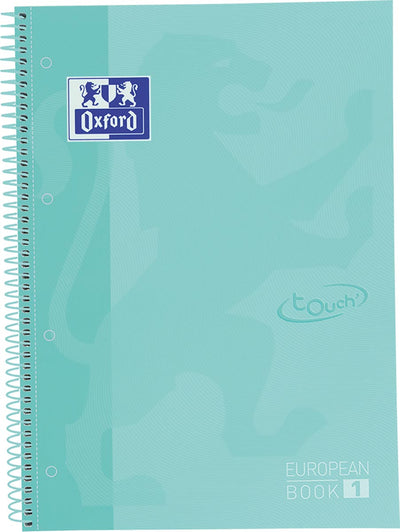 Oxford - Blocco note a spirale Peanbook School Touch, A4+, 160 pagine, a quadretti 5 mm, turchese pastello