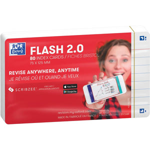 Oxford -  Flash 2.0 flashcard terkit, gelijnd, A7, wit, pak van 80 vel