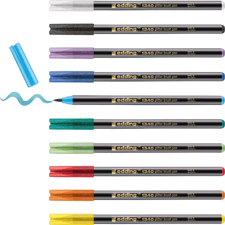 Edding - Brushpen 1340 paillettes assorties lot de 10 pièces
