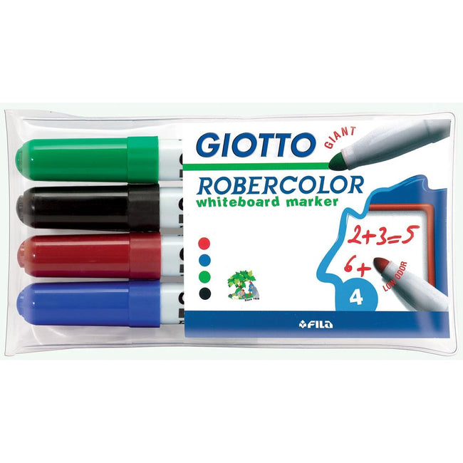 Giotto - Robercolor whiteboardmarker maxi, ronde punt, etui met 4 stuks in geassorteerde kleuren