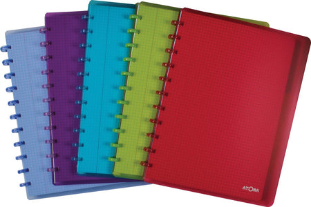 Atoma -  Trendy schrift, ft A4 +, 120 bladzijden, geruit 5mm, met 6 tabbladen en 5 showtassen, in geassortee