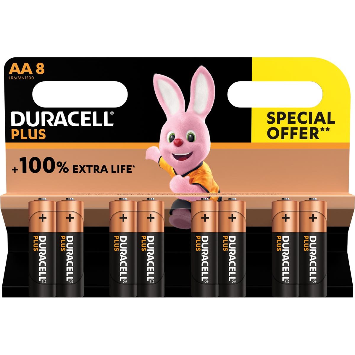 Duracell - Batterie plus 100% AA, Blasen von 8 Teilen