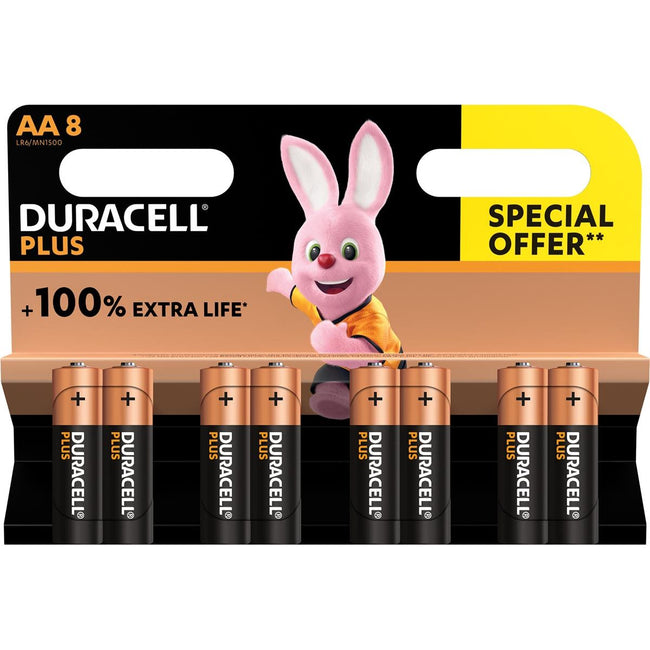 Duracell - Batterie plus 100% AA, cloque de 8 pièces