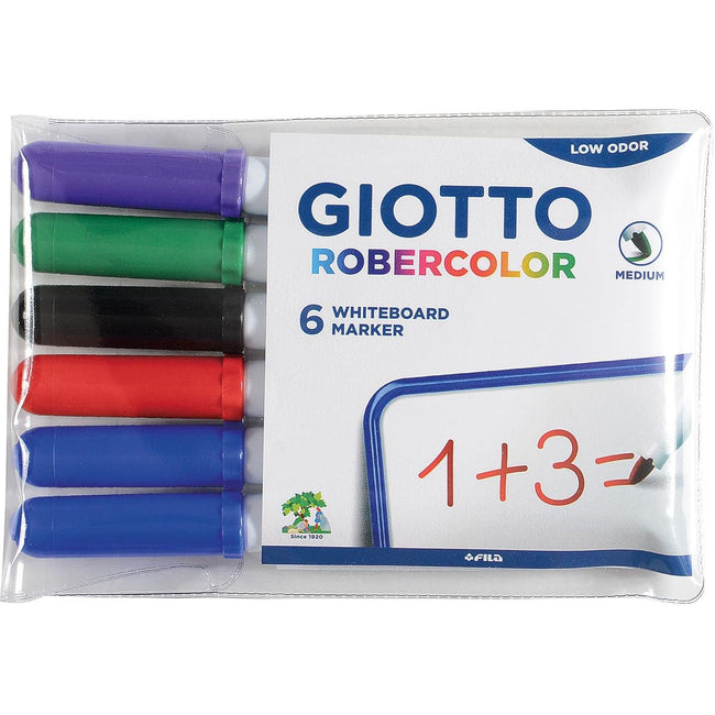 Giotto - Rotulador de pizarra Robercolor, mediano, punta redonda, estuche con 6 piezas en colores surtidos