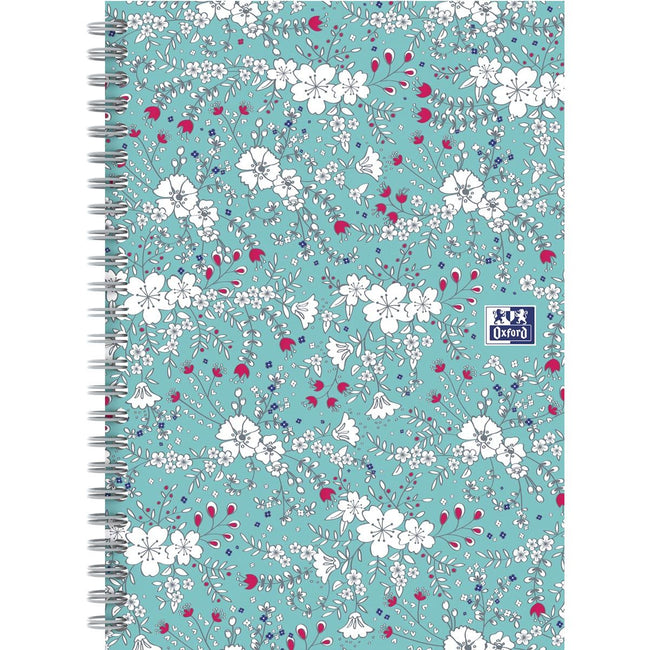 Oxford - Spiralschrift à couverture rigide florale, ft B5, 60 feuilles, doublée, turquoise